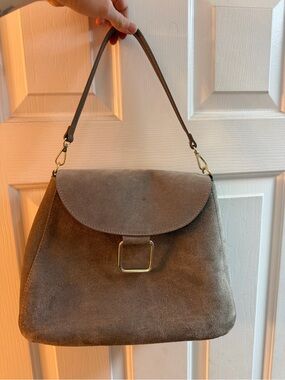 LILIUM FIRENZE  Genuine Leather Suede Shoulder Bag in Taupe with Gold Accent